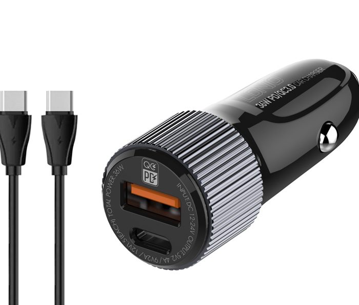LDNIO φορτιστής αυτοκινήτου C510Q με καλώδιο, USB & USB-C, 38W, μαύρος