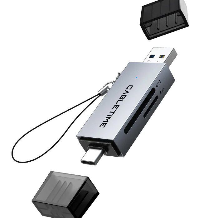 CABLETIME card reader CT-ACSD3-AG, SD/micro SD, USB/USB-C, 5Gbps, γκρι