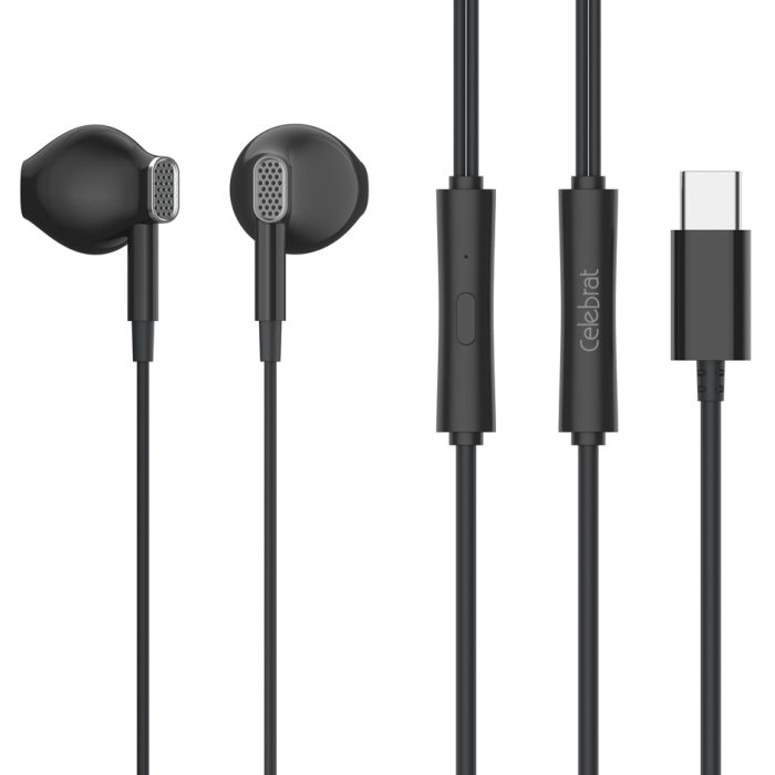 CELEBRAT earphones με μικρόφωνο D12, USB-C σύνδεση, Φ14.2mm, 1.2m, μαύρα