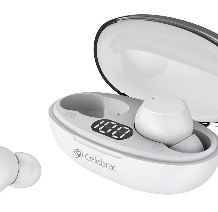 CELEBRAT earphones με θήκη φόρτισης TWS-W32, True Wireless, Φ8mm, λευκά