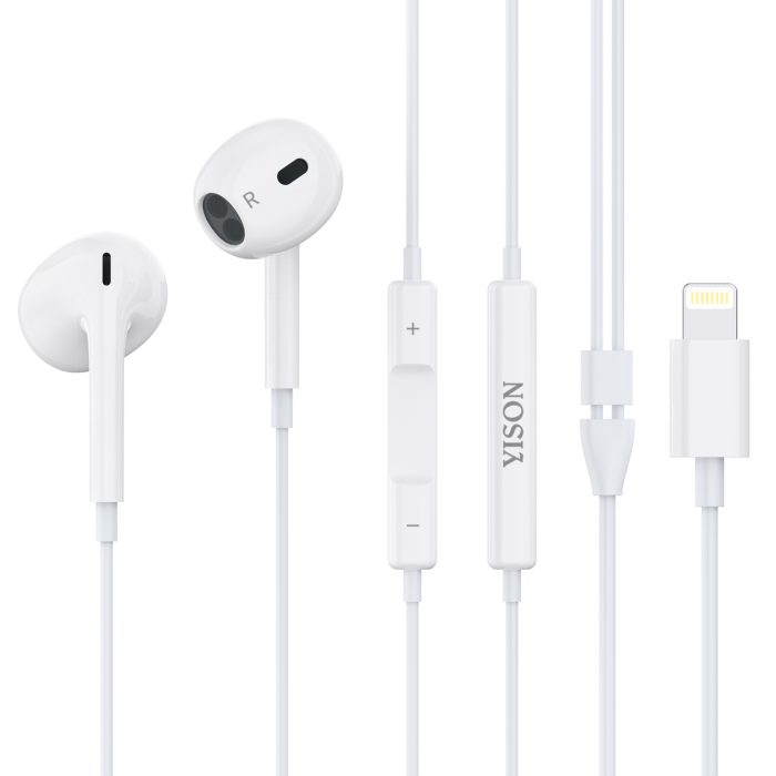 YISON earphones με μικρόφωνο X7, Lightning σύνδεση, Φ14mm, 1.2m, λευκά