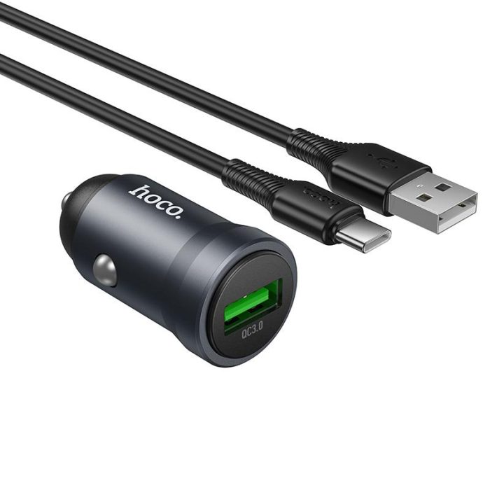 HOCO Z62 ΦΟΡΤΙΣΤΗΣ ΑΥΤΟΚΙΝΗΤΟΥ, ΜΕ ΚΑΛΩΔΙΟ TYPE-C, ΓΚΡΙ