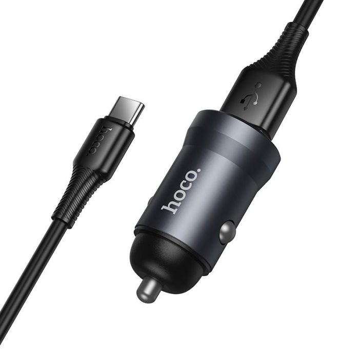 HOCO Z62 ΦΟΡΤΙΣΤΗΣ ΑΥΤΟΚΙΝΗΤΟΥ, ΜΕ ΚΑΛΩΔΙΟ TYPE-C, ΓΚΡΙ