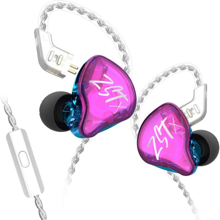 KZ ZST X Purple With Mic - IEM 3,5 In Ear Monitor Earphones, Dynamic Hybrid Dual Driver 1BA+1DD, 2x