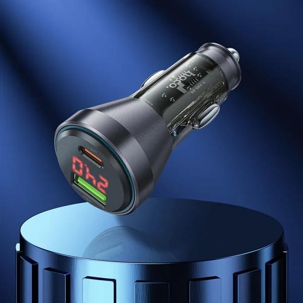 HOCO NZ12B ΦΟΡΤΙΣΤΗΣ ΑΥΤΟΚΙΝΗΤΟΥ, UNIMPEDED PD48W + QC 3.0, 2 ΘΥΡΕΣ, ΔΙΑΦΑΝΗΣ ΜΑΥΡΟΣ