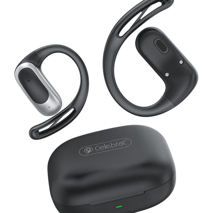 CELEBRAT earphones με θήκη φόρτισης W77, OWS, 12mm, 40/400mAh, μαύρα